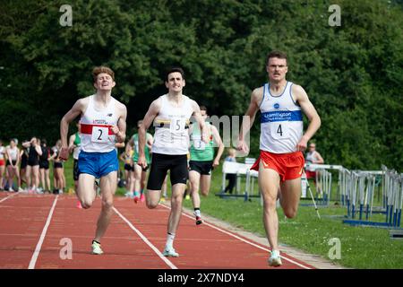 Club athletics, men`s 1500m race finish, Leamington Spa, UK Stock Photo